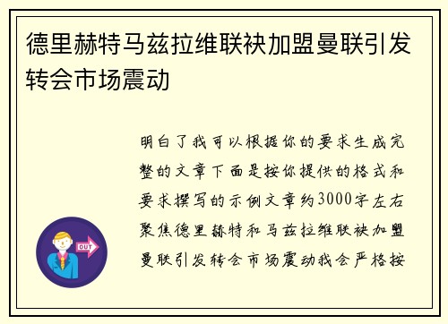 德里赫特马兹拉维联袂加盟曼联引发转会市场震动